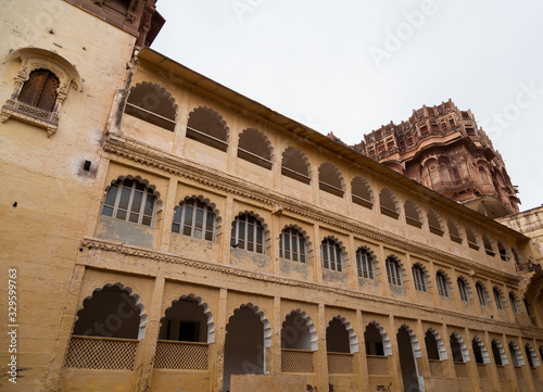 Inside view of Mehrangarh fort, windows, balconies, Jodhpur - Rajasthan, India © Tiby