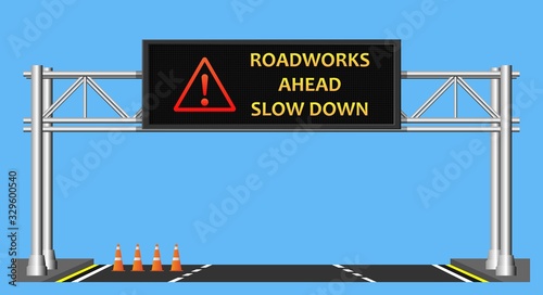 Traffic information display jam delay status highway expressway motorway warn driver motorist caution intelligent electronic led outdoor technology congestion car urban city realtime monitoring system