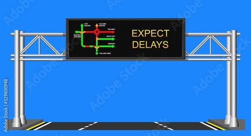 Traffic information display jam delay status highway expressway motorway warn driver motorist caution intelligent electronic led outdoor technology congestion car urban city realtime monitoring system