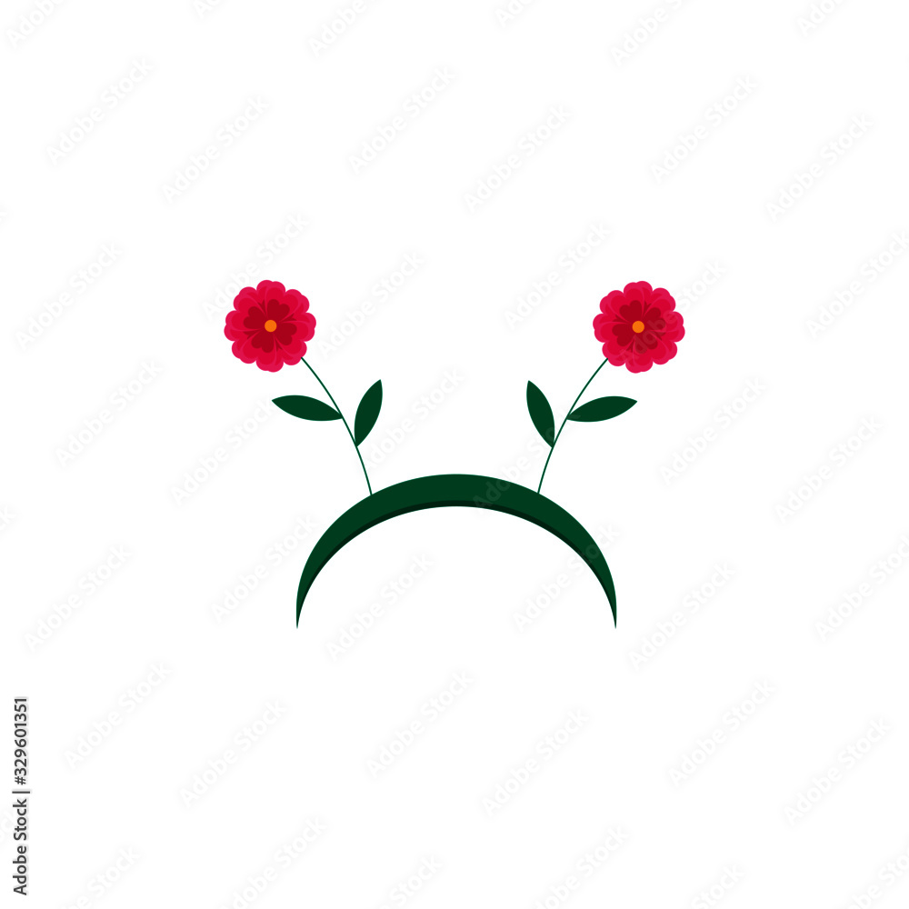 Fototapeta premium Carnival hoop on the head isolated on white background. Cartoon vector headband with flower. For Christmas, Halloween, festival, party, holidays costume. Attribute of costume.