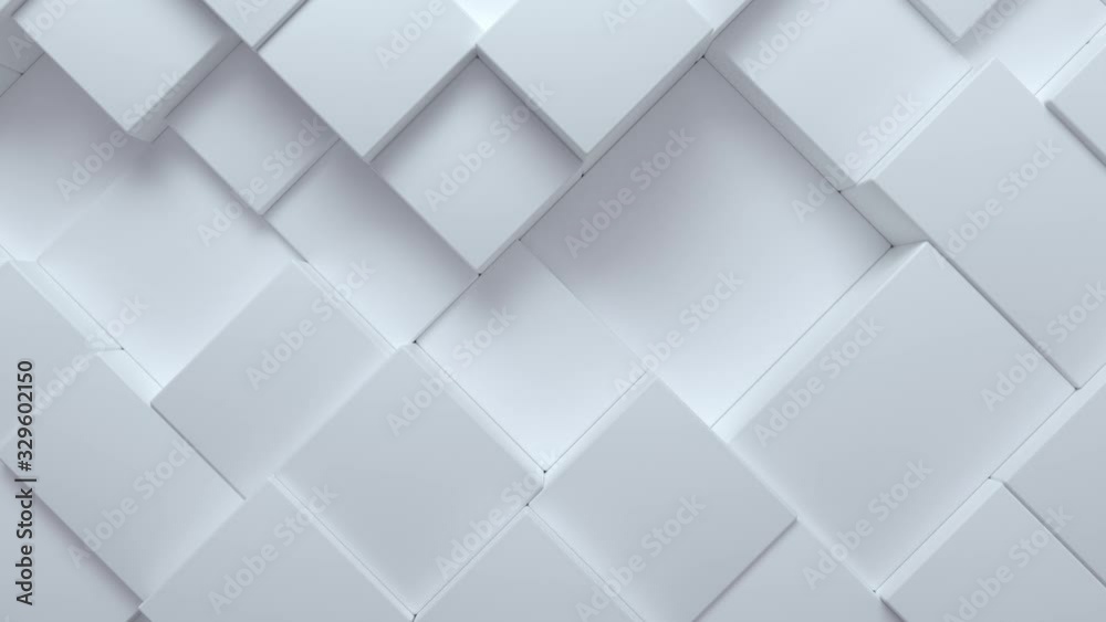 White moving cubic surface. Changing tiles. Motion design pattern. 3d loop animation with dynamic boxes. 4K seamless technology composition. Abstract background