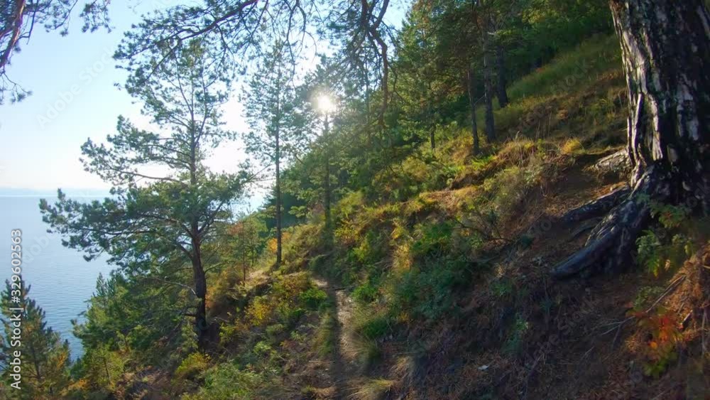 Walk on the coast on a bright sunny autumn day. Slow motion, POV Walk on the coast on a bright sunny autumn day. Slow motion, POV