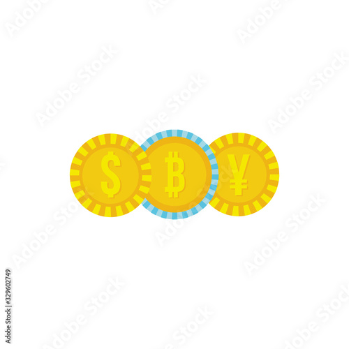 coins dollar with sterling pound and yen flat style