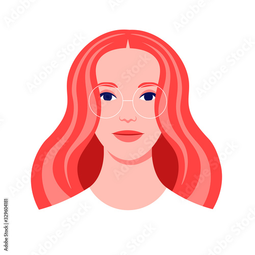 Portrait of a redhead woman. Avatar of a caucasian girl adult for social network. Colorful portrait. Student of the university. Vector flat illustration