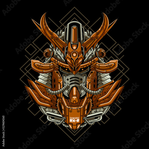Mecha head samurai with sacred geometry pattern