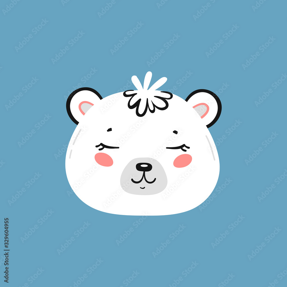 Cute Polar Bear Head Print Design for Kids. Little Baby White Teddy Bear Face. Doodle Cartoon Kawaii Animal Vector Illustration. Scandinavian Print or Poster Design, Baby Shower Card Cute Polar Bear Head Print Design for Kids. Little Baby White Teddy Bear Face. Doodle Cartoon Kawaii Animal Vector Illustration. Scandinavian Print or Poster Design, Baby Shower Card