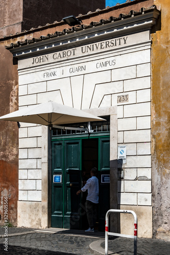Entrance of the Frank Guarini Campus of the John Cabot University, a small American liberal arts university in the Trastevere district of Rome, Italy photo