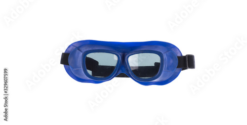 vintage blue sports glasses isolated on white background