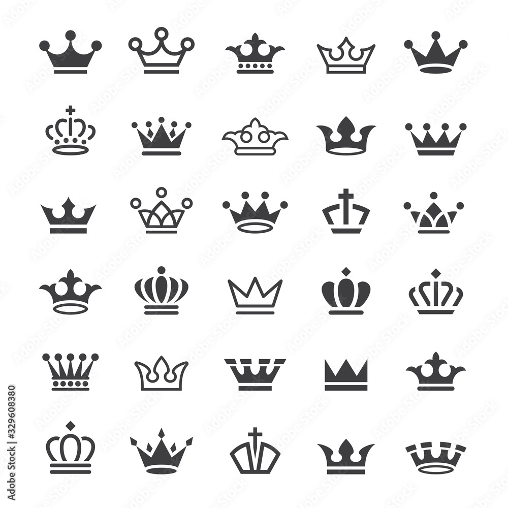 Set black vector king crowns and icon on white background. Vector Illustration. Emblem and royal symbols. Set black vector king crowns and icon on white background. Vector Illustration. Emblem and royal symbols.