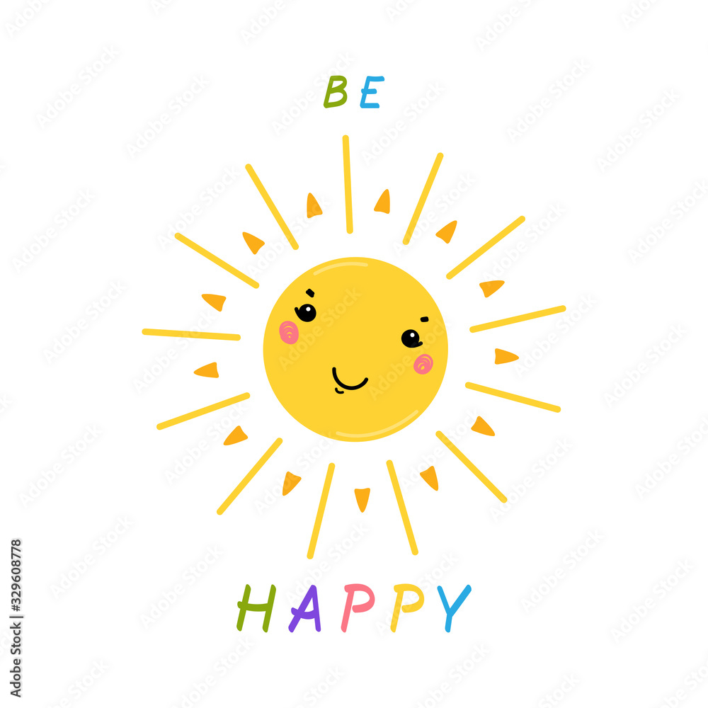 T-shirt Print Design for Kids with Little Cute Smiling Sun Icon and 