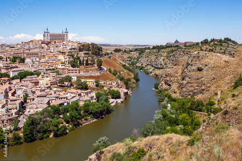 Top view of the historic city center and the Tagus River. Toledo. Spain © aphonua