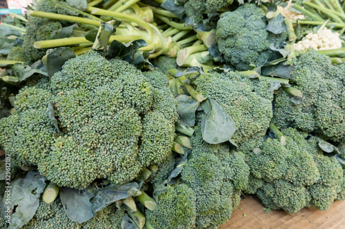 broccoli stacked on the marketplace