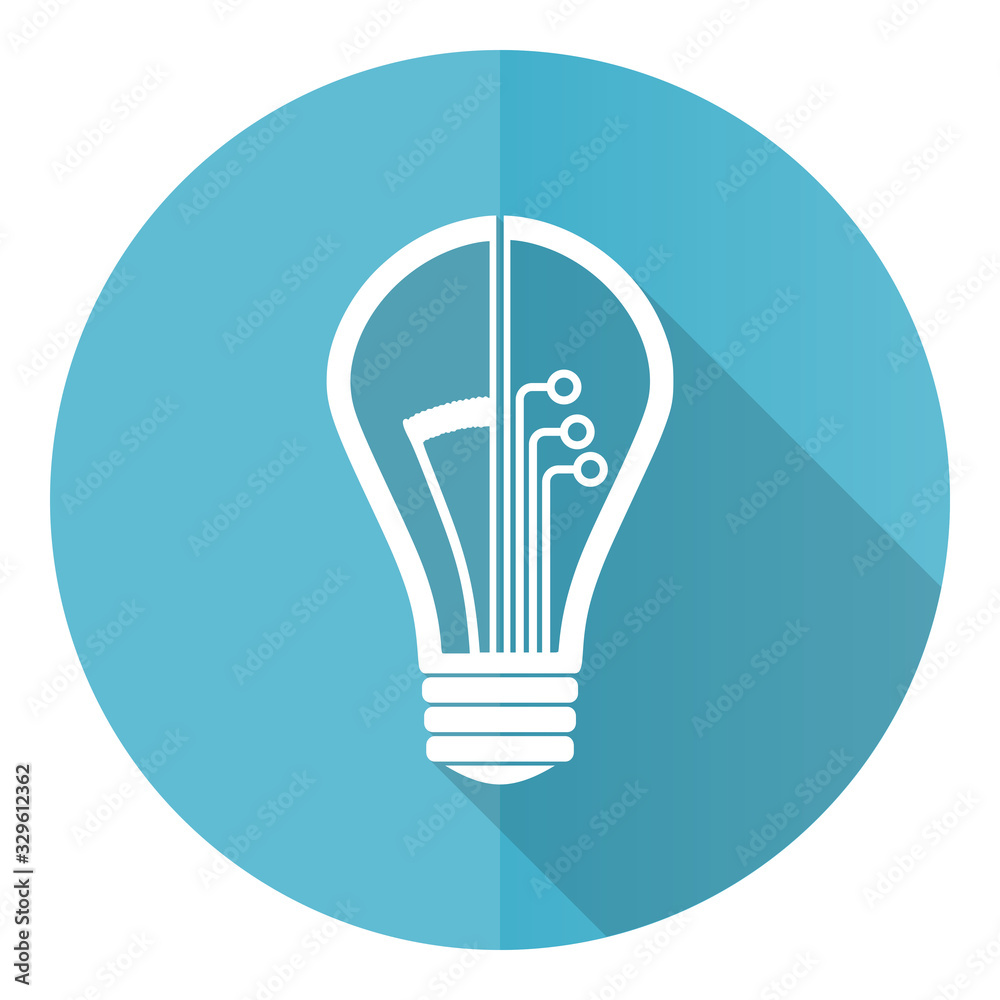 Creative blue round flat design vector icon isolated on white background, idea, bulb, circuit illustration in eps 10 Creative blue round flat design vector icon isolated on white background, idea, bulb, circuit illustration in eps 10