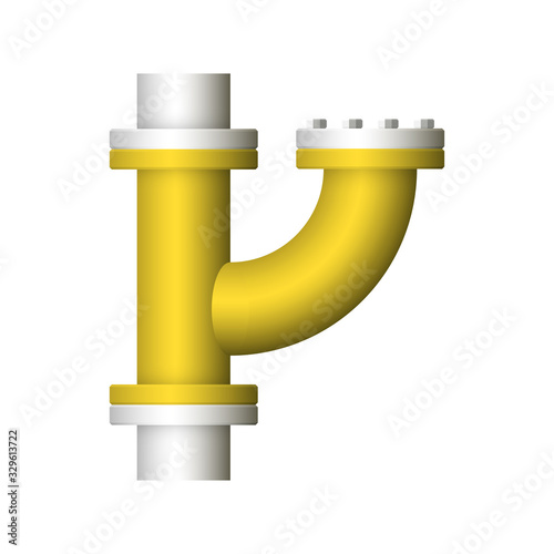 Pipe vector. Connection by flange fitting. For pipeline construction to transport liquid or gas in industry i.e. crude, oil, natural gas. Also water supply infrastructure in plumbing and irrigation.
