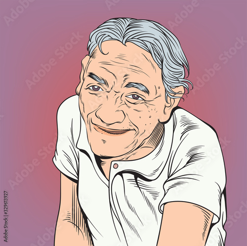 Old lady smile. Pop art hand drawn style vector illustration.