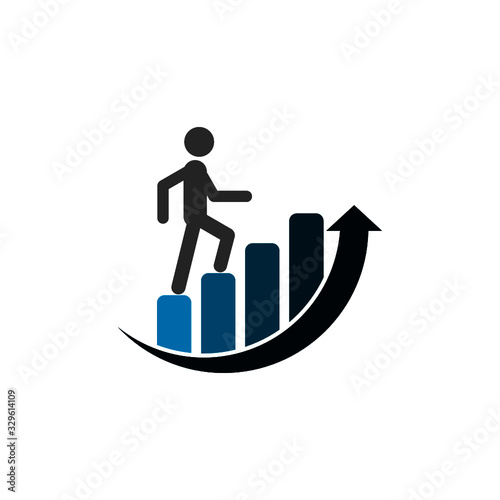 Career ladder. A man climbs the career ladder isolated on white background