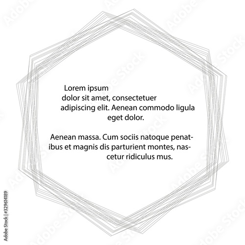 Abstract frame with a lot of grey lines on a white background and space for your text. Propagated hexagon. Minimalistic vector cover design. Background for banners and web design. Space for text