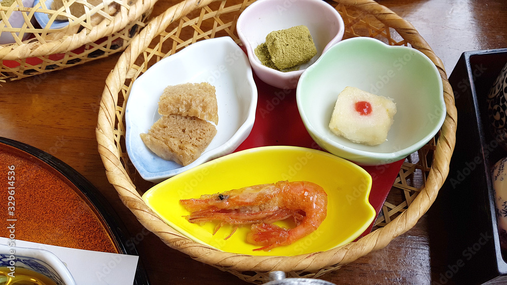 Japanese specialties served on a table