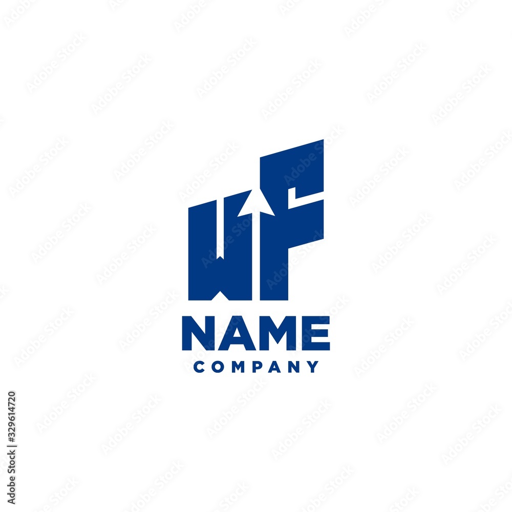 WF monogram logo with a negative space style arrow up design template