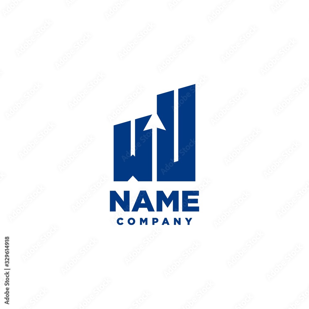 WU monogram logo with a negative space style arrow up design template WU monogram logo with a negative space style arrow up design template