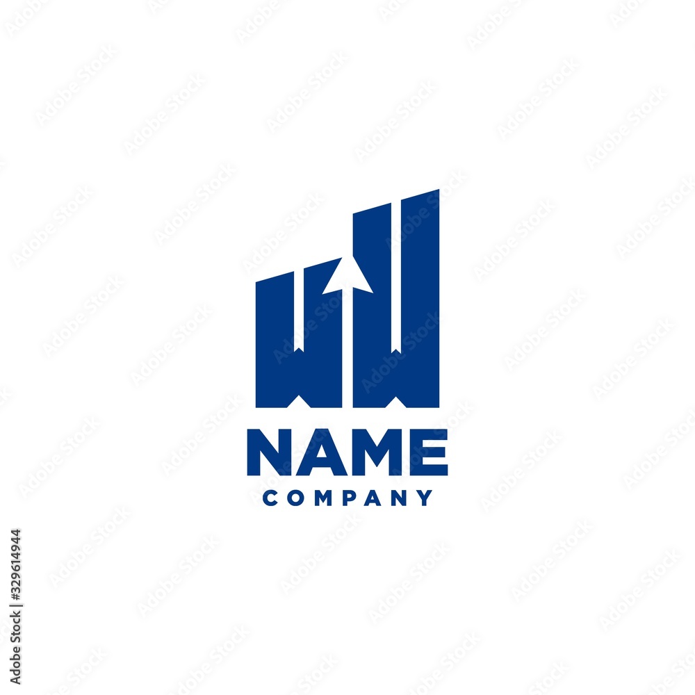 WW monogram logo with a negative space style arrow up design template ...