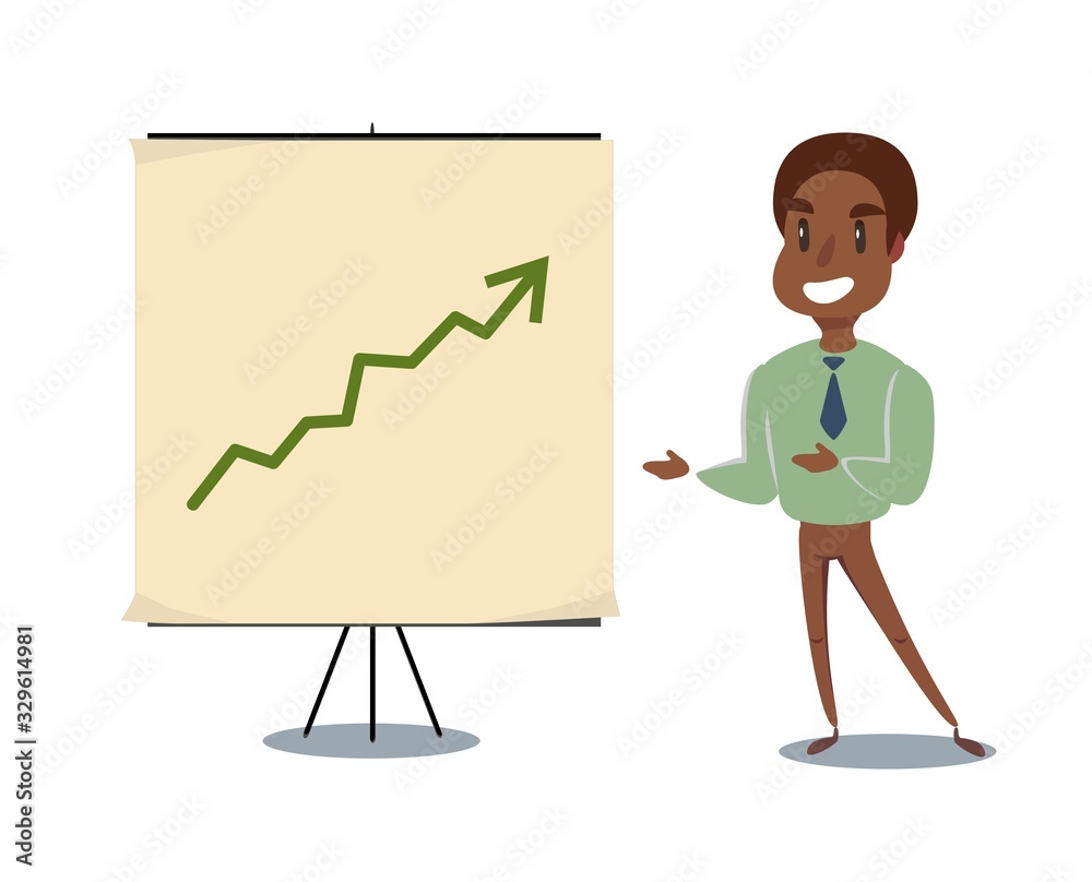 businessman and growth chart on board . Stock vector illustration for poster, greeting card, website, ad, business presentation, advertisement design. businessman and growth chart on board . Stock vector illustration for poster, greeting card, website, ad, business presentation, advertisement design.