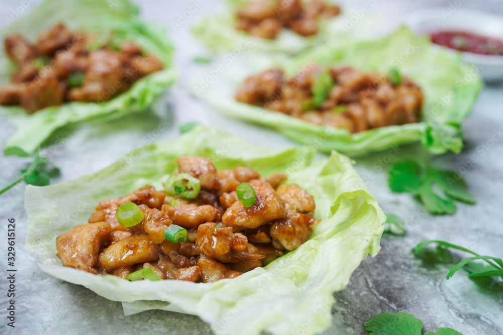 Homemade Lettuce Wraps, selective focus Homemade Lettuce Wraps, selective focus