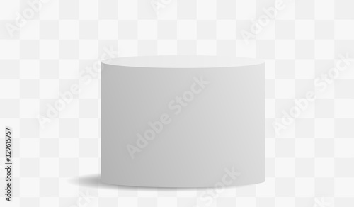 White high ellipse cylinder vector mockup with shadow on a transparent background. 3d minimalist contest pedestal isolated on a background. Podium platform for the item or award winner.