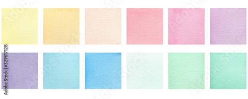 set of watercolor colorful squares isolated on white, pastel colored square design element for poster, invitation, frame or card photo