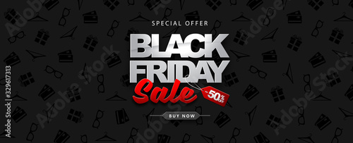 Black friday sale banner on abstract dark black background