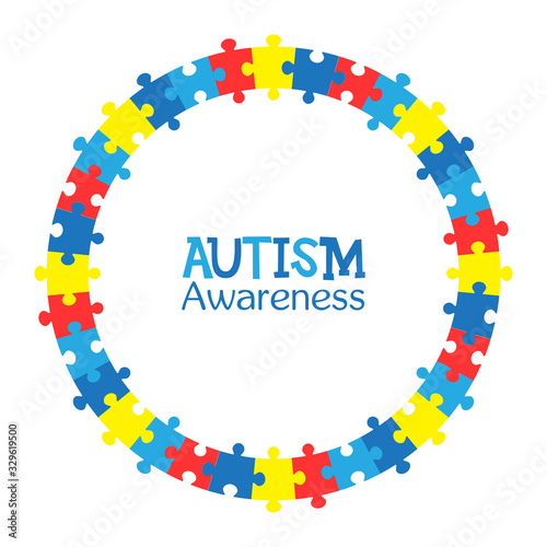 World autism awareness day. Colorful puzzles vector circle background. Symbol of autism. Medical flat illustration. Health care