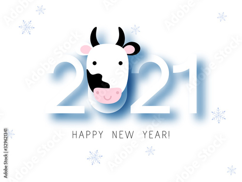 White Metal Ox (boar, bull,cow) Chinese year symbol. Ox Chinese new year symbol vector illustration. Happy new year. 2021 white background