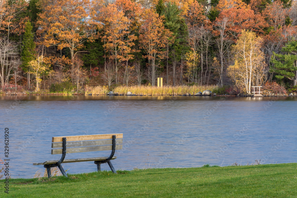 park  bench and fall colors