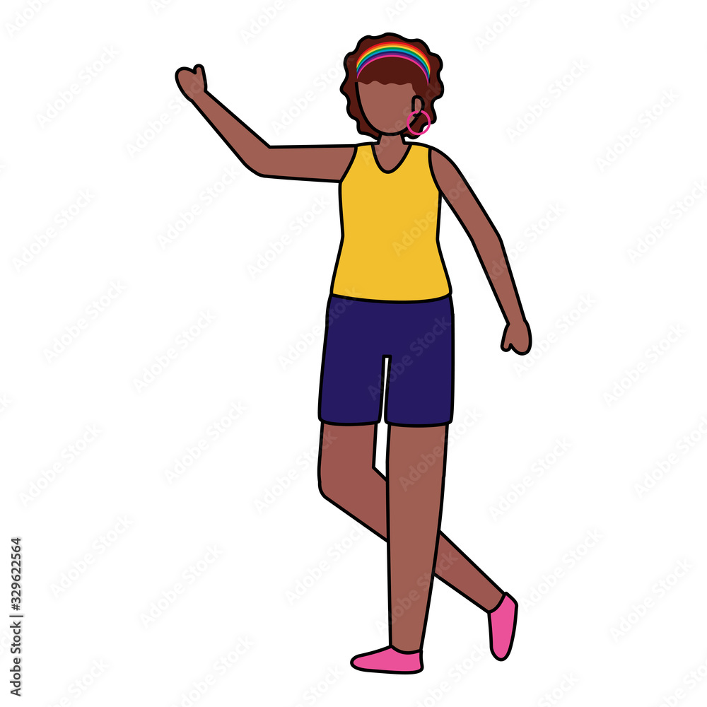 afro young woman with hand up character afro young woman with hand up character