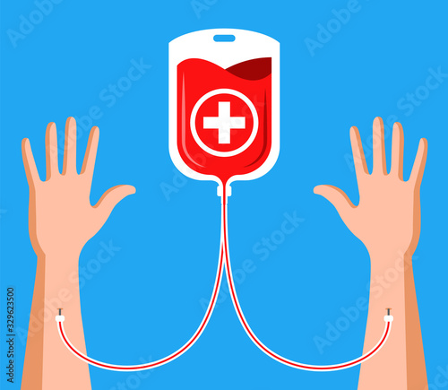 donate your blood for transfusion to another person. flat vector illustration.