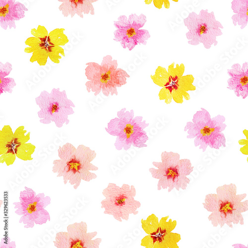 Decorative hand drawn watercolor seamless pattern of colorful spring flowers. Floral wildflowers illustration for greeting card  invitation  wallpaper  wrapping paper  fabric  textile  packaging