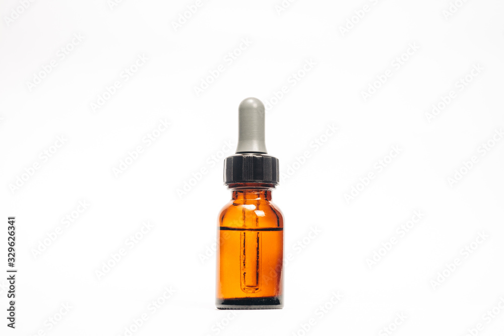 Dropper Medical Bottle. Brown Glass Pharmacy Bottle. Blank Medical bottle. Unlabeled bottle, isolated in white background
