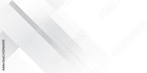 Grey white abstract background geometry shine and layer element vector for presentation design with halftone decoration. Modern minimalist white presentation design