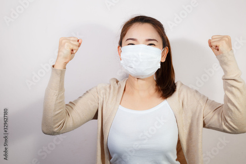 Woman wearing face mask protect filter pm2.5 anti pollution.
