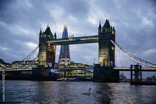 Evening blue hour view of Tower Bridge  famous  iconic tourist attraction  symbol of London