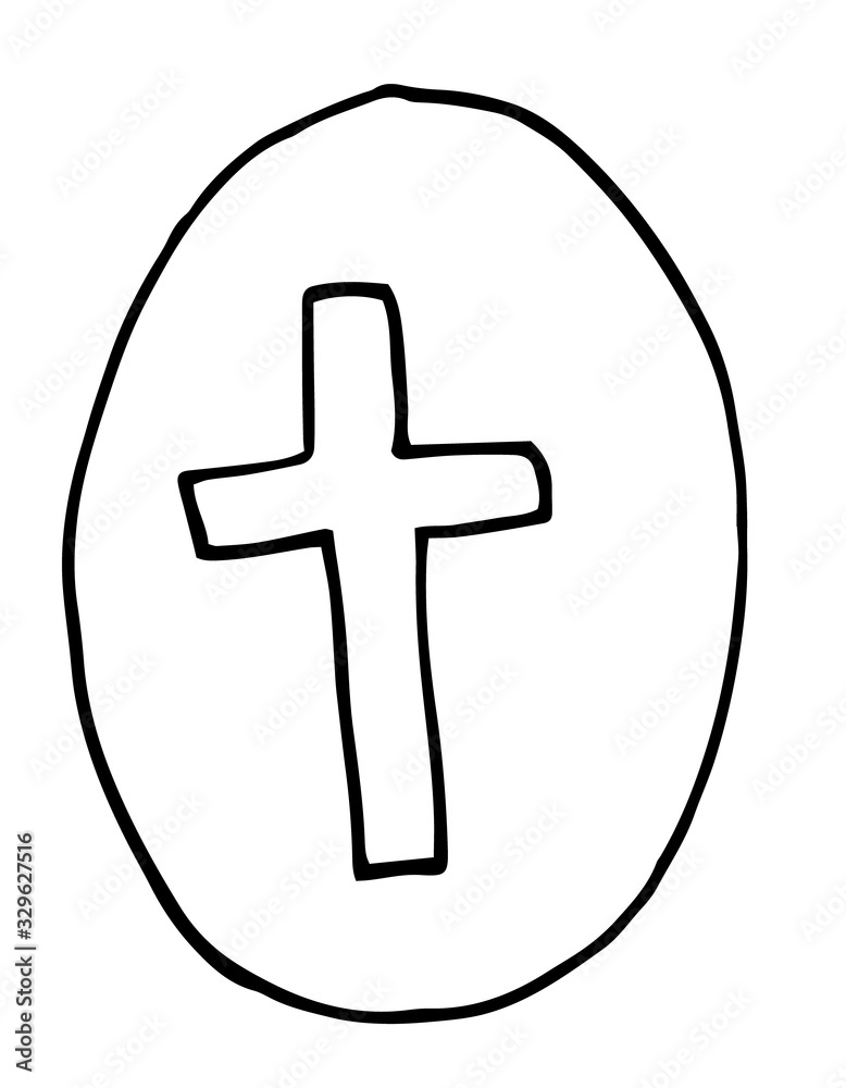 Fototapeta premium Egg with cross picture, line art, hand drawn illustration.