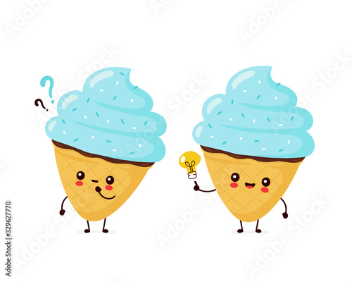 Cute happy ice cream cone with question mark