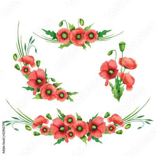 Beautiful floral arrangements. Hand drawn watercolor elements isolated on white background.