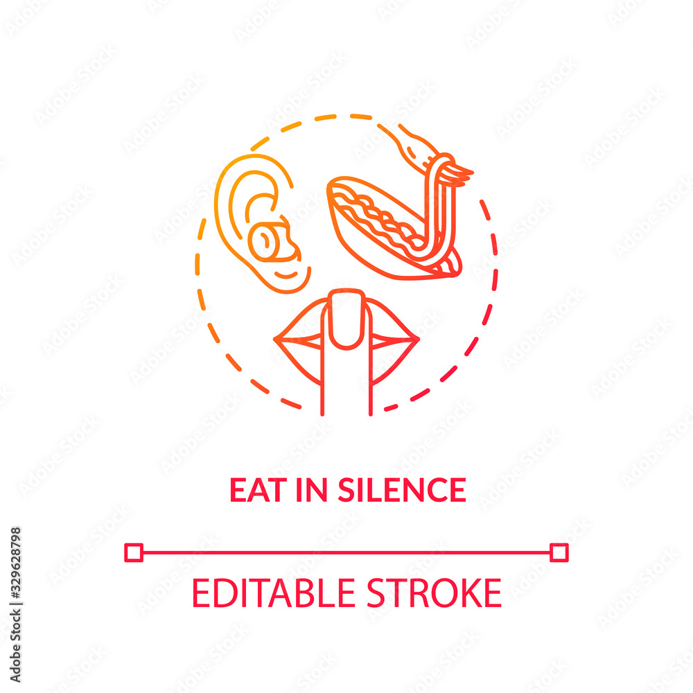 Eat in silence concept icon. Conscious nutrition idea thin line illustration. Enjoying meal without distractions, dinner in peace and quiet. Vector isolated outline RGB color drawing Eat in silence concept icon. Conscious nutrition idea thin line illustration. Enjoying meal without distractions, dinner in peace and quiet. Vector isolated outline RGB color drawing