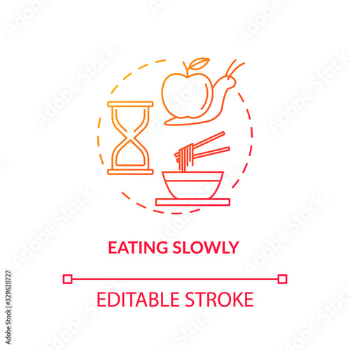 Eating slowly concept icon. Mindful nutrition idea thin line illustration. Thorough and attentive food consumption, enjoying meal. Vector isolated outline RGB color drawing