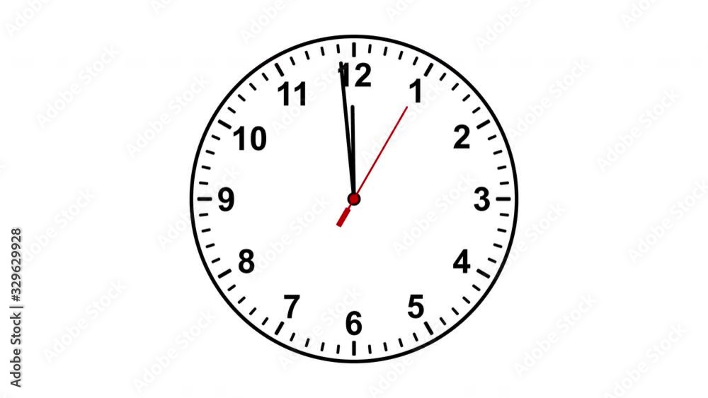Analog clock countdown 60 seconds to midnight zooming in on last seconds