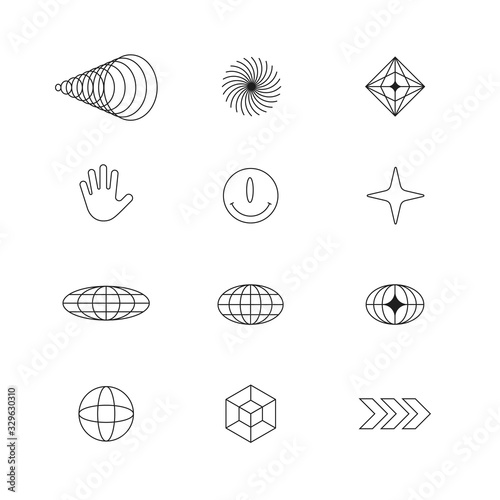 Abstract Geometric shapes, elements. Brutalism, Techno style for your Design. Vector abstract symbols