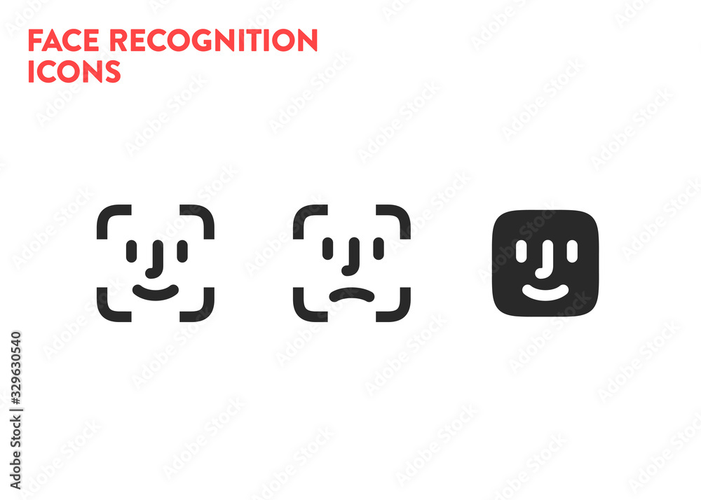 Face id icons. Face scanning process icons. Facial recognition system