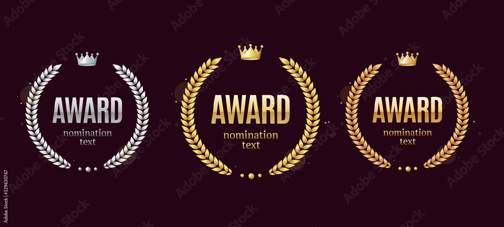 Obraz premium Realistic Detailed 3d Laurel Wreath Award Emblems Set. Vector