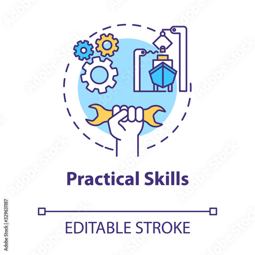 Practical ability concept icon. Technical knowledge. Building ships. Boat construction. Specialist ability idea thin line illustration. Vector isolated outline RGB color drawing. Editable stroke